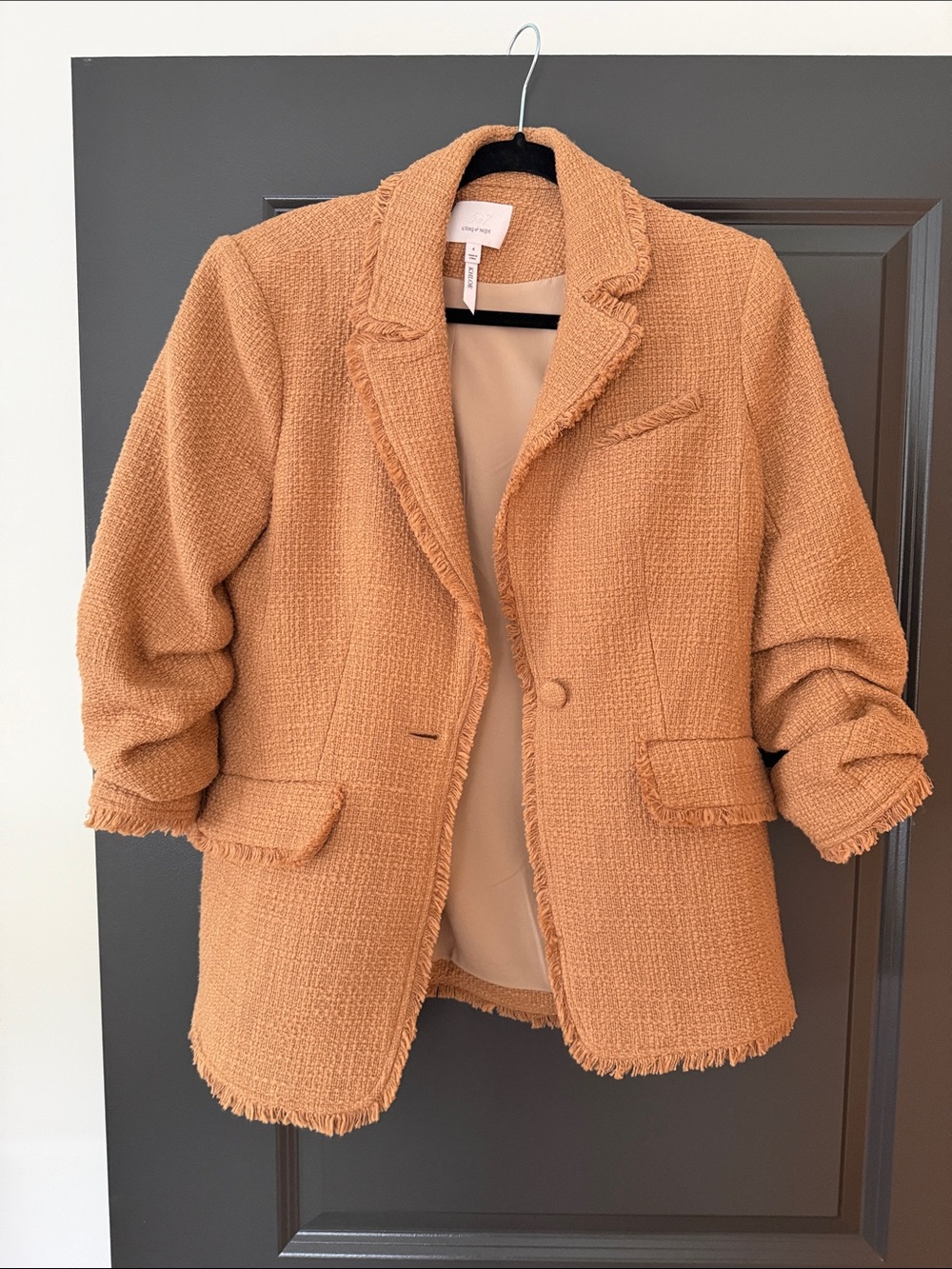 Cinq a Sept  KHLOE Fringed Bouclé Blazer in Camel Tan-never worn!